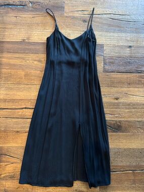 Sézane Black Satin Midi Slip Dress
